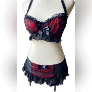 NWOT Y2K Black & Red Lingerie Set